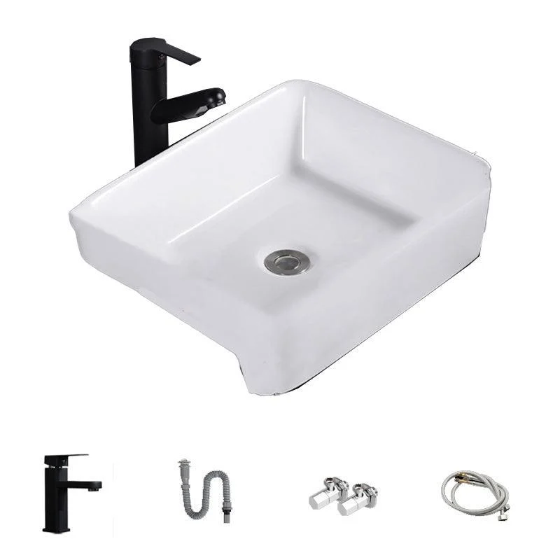 Modern Semi-Recessed Vessel Porcelain with Overflow And Drain Assembly Bathroom Sink -Bathlova