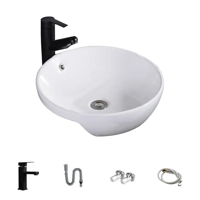 Modern Semi-Recessed Vessel Porcelain with Overflow And Drain Assembly Bathroom Sink -Bathlova