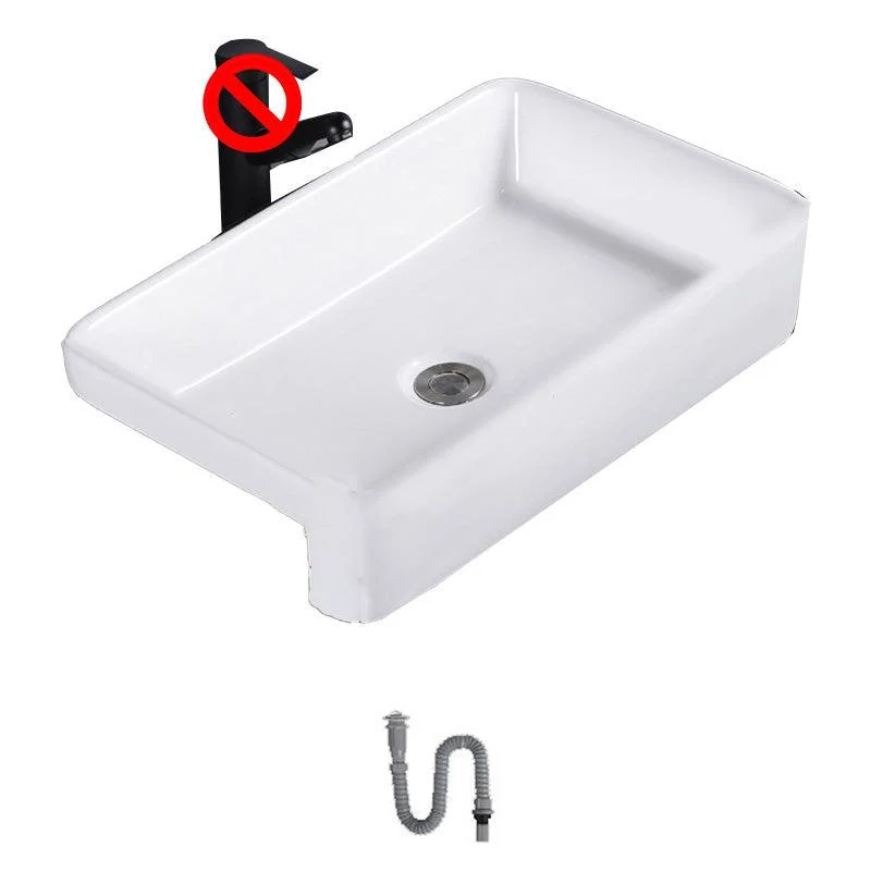 Modern Semi-Recessed Vessel Porcelain with Overflow And Drain Assembly Bathroom Sink -Bathlova