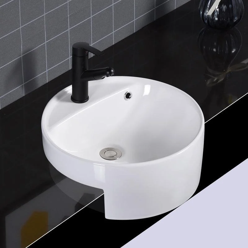 Modern Semi-Recessed Vessel Porcelain with Overflow And Drain Assembly Bathroom Sink -Bathlova