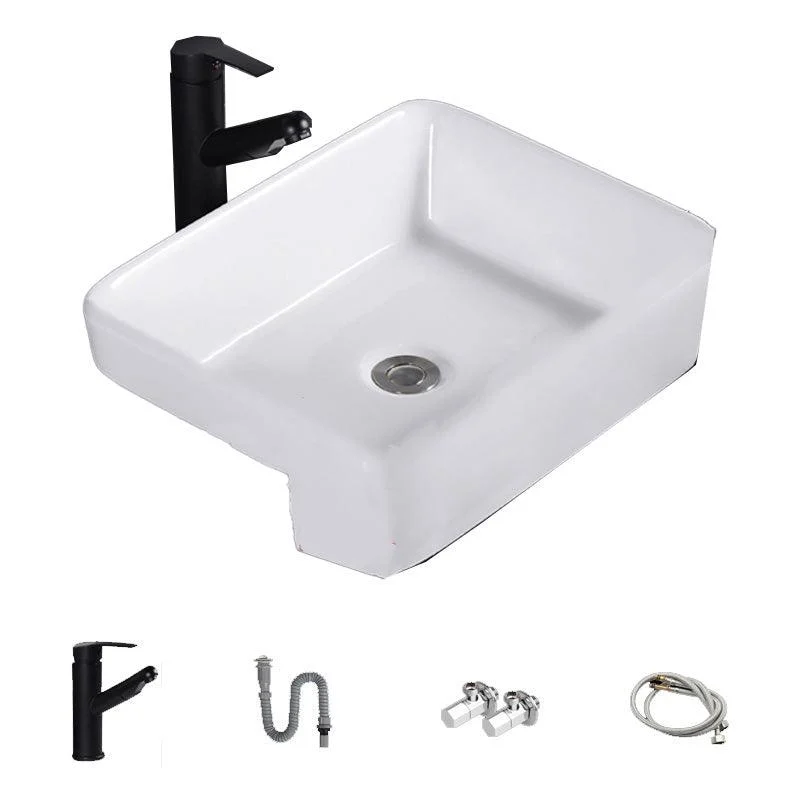 Modern Semi-Recessed Vessel Porcelain with Overflow And Drain Assembly Bathroom Sink -Bathlova