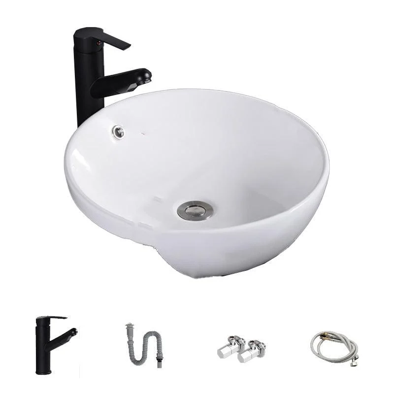 Modern Semi-Recessed Vessel Porcelain with Overflow And Drain Assembly Bathroom Sink -Bathlova