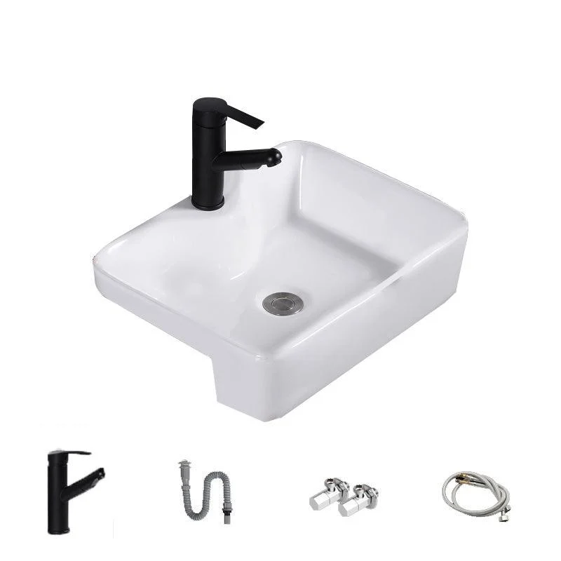 Modern Semi-Recessed Vessel Porcelain with Overflow And Drain Assembly Bathroom Sink -Bathlova