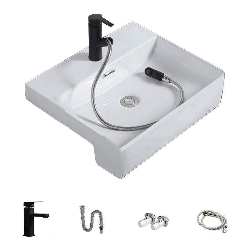 Modern Semi-Recessed Vessel Porcelain with Overflow And Drain Assembly Bathroom Sink -Bathlova