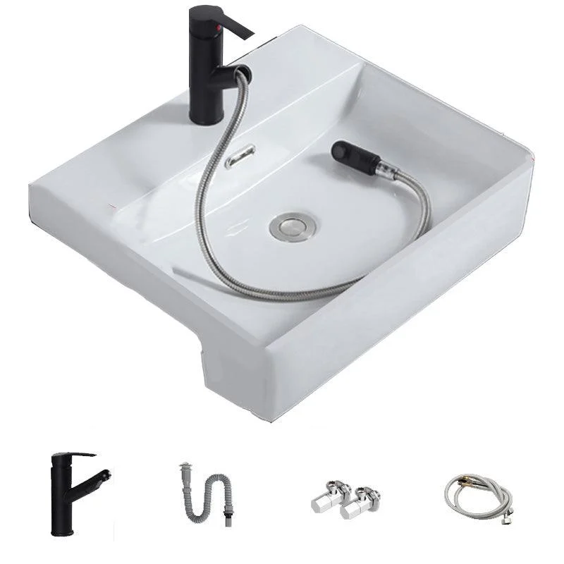 Modern Semi-Recessed Vessel Porcelain with Overflow And Drain Assembly Bathroom Sink -Bathlova