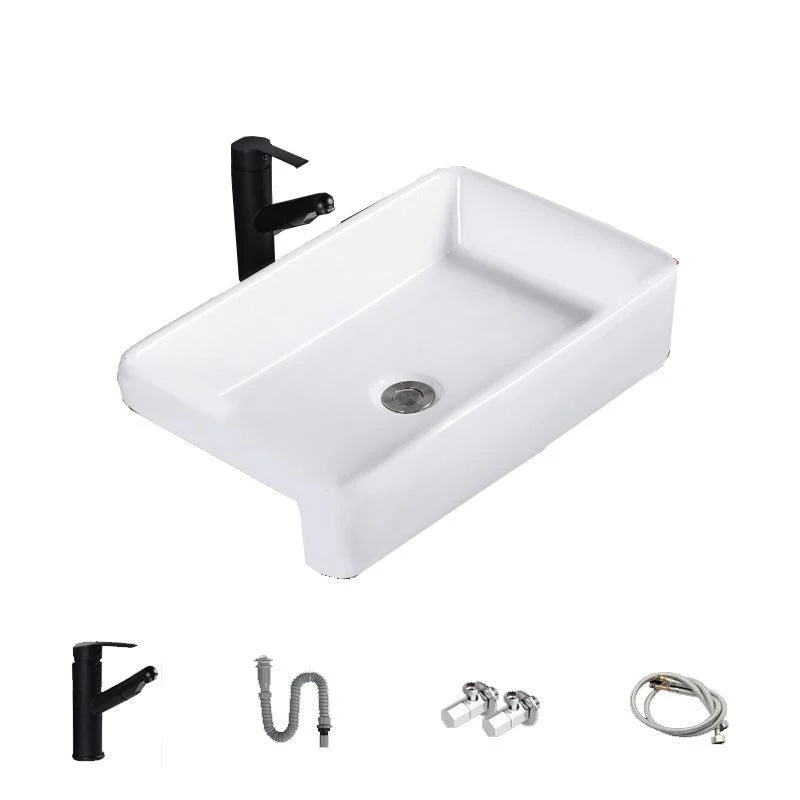 Modern Semi-Recessed Vessel Porcelain with Overflow And Drain Assembly Bathroom Sink -Bathlova