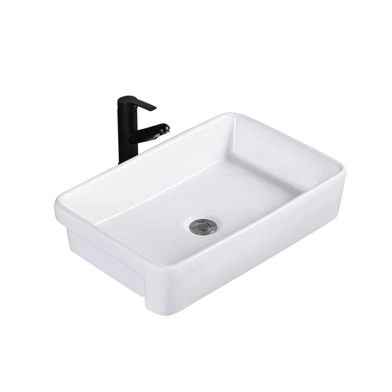 Modern Semi-Recessed Vessel Porcelain with Overflow And Drain Assembly Bathroom Sink -Bathlova