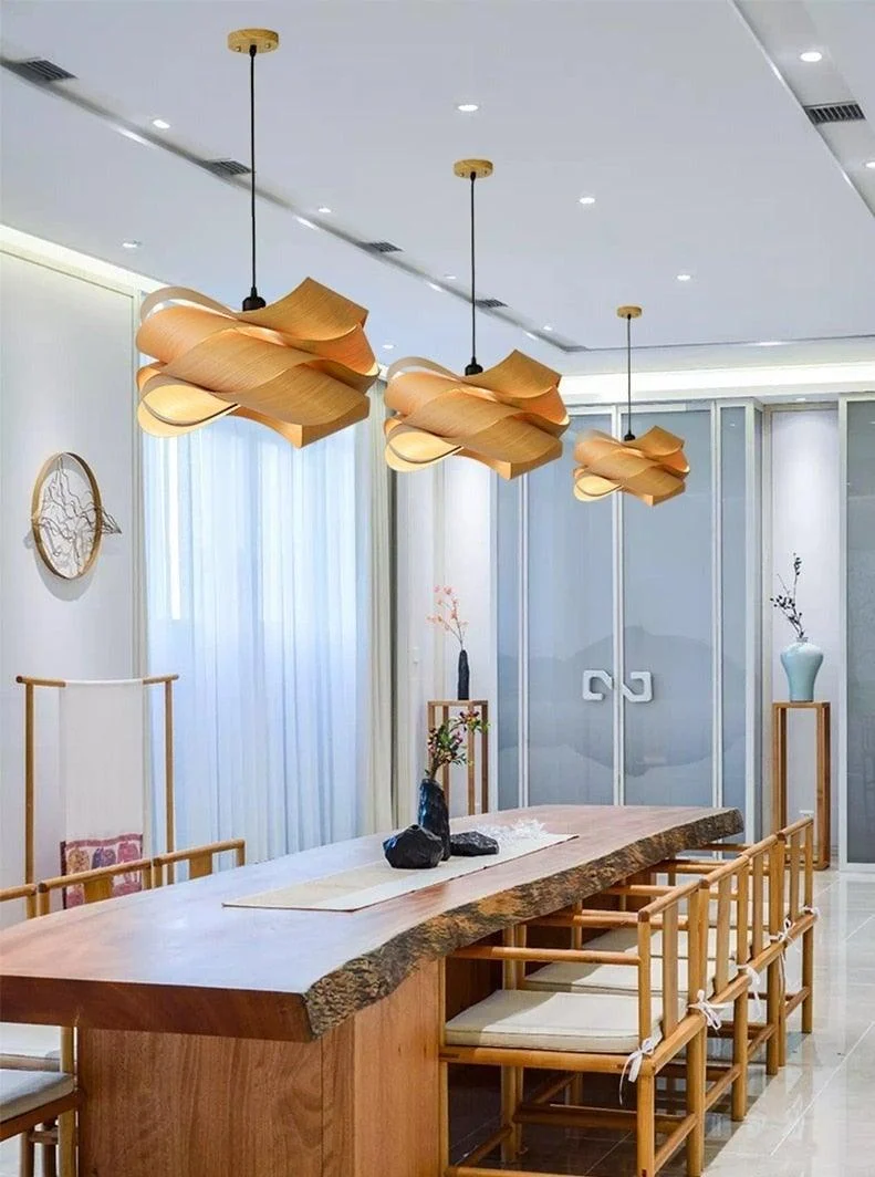 Modern Shaved Wood Pendant Lights -Bathlova