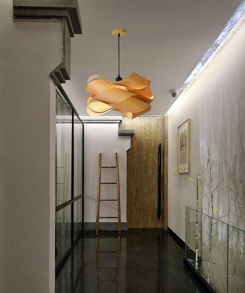 Modern Shaved Wood Pendant Lights -Bathlova