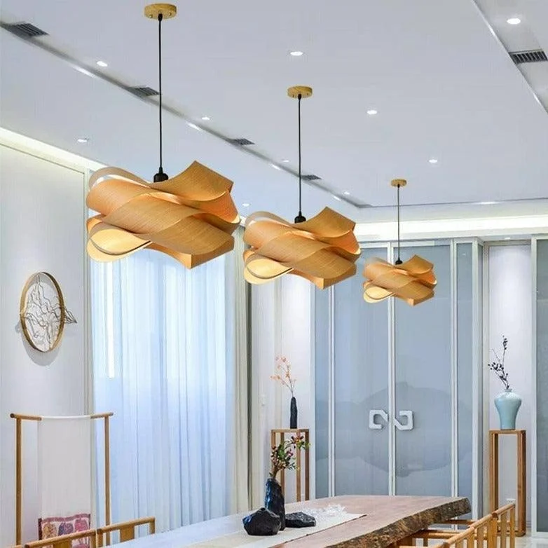 Modern Shaved Wood Pendant Lights -Bathlova