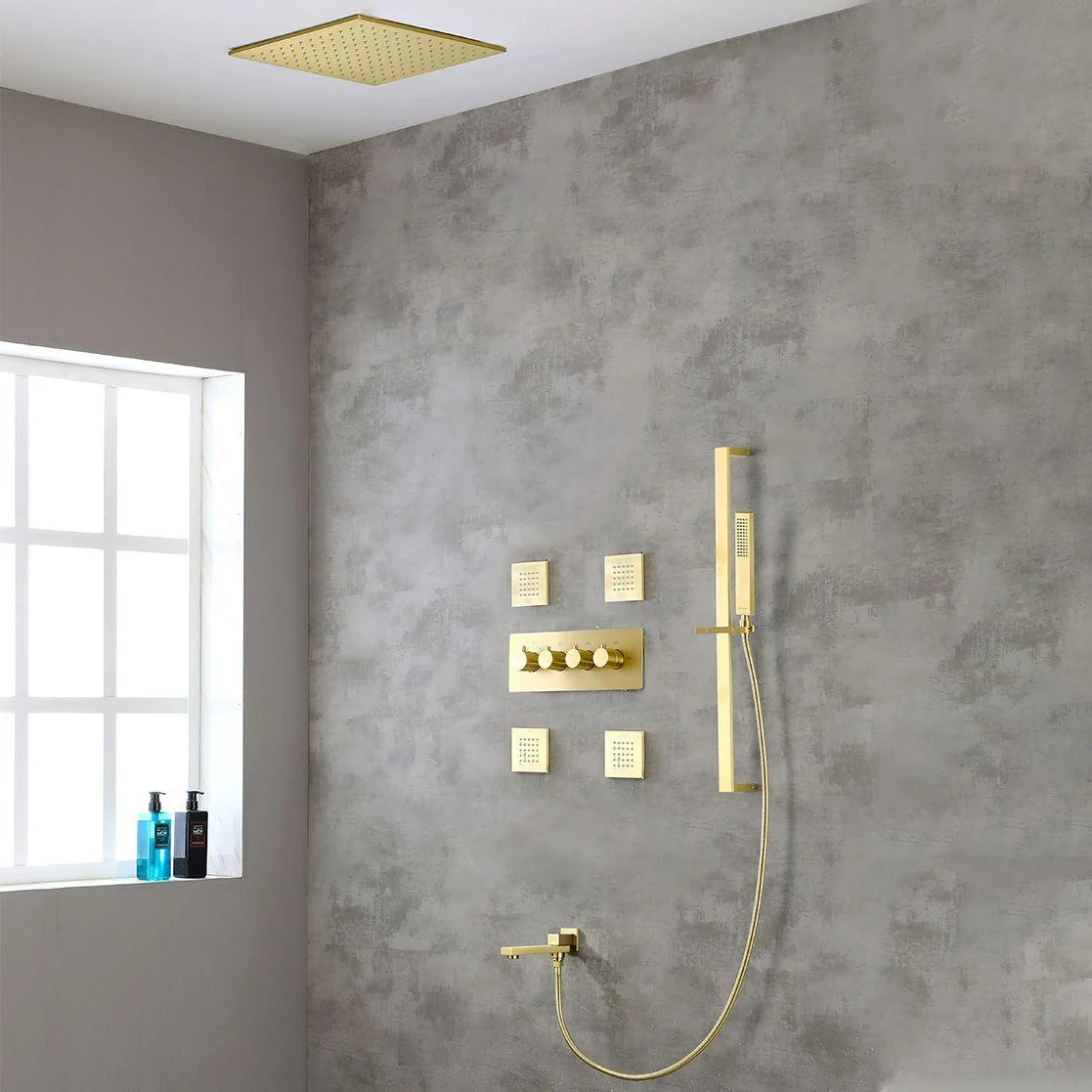 Modern Shower Combo Brass Slide Bar Included Ceiling Mounted Shower System -Bathlova