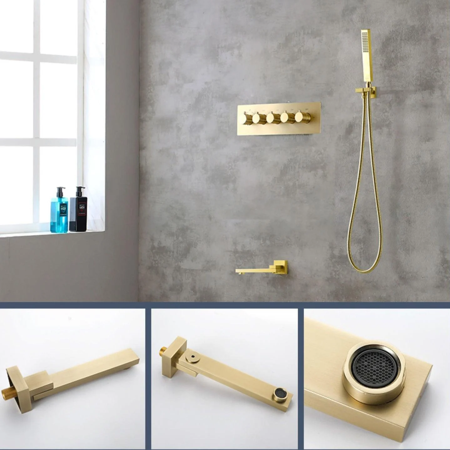 Modern Shower Head Combo Brass Slide Bar Included Wall Mounted Shower System -Bathlova