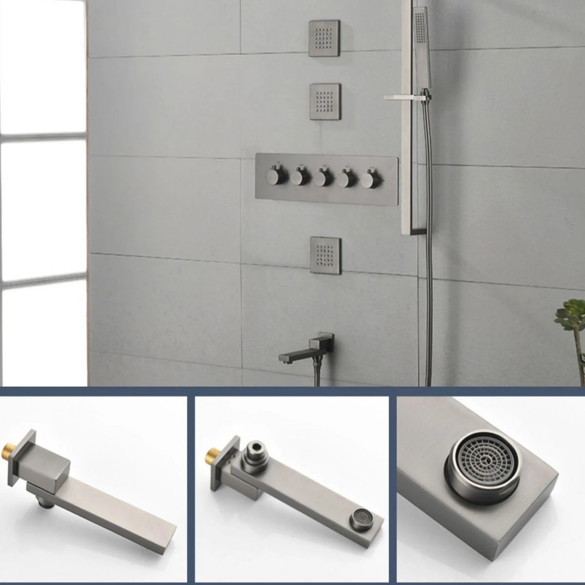 Modern Shower Head Combo Brass Slide Bar Included Wall Mounted Shower System -Bathlova