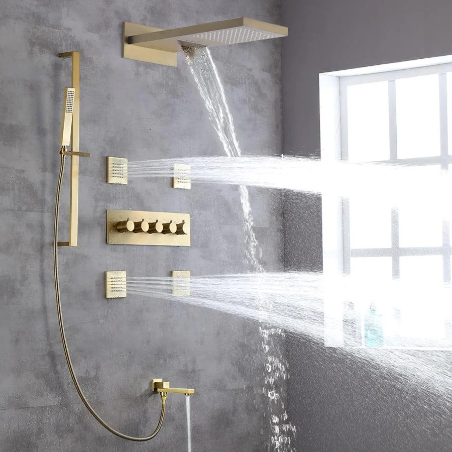 Modern Shower Head Combo Brass Slide Bar Included Wall Mounted Shower System -Bathlova