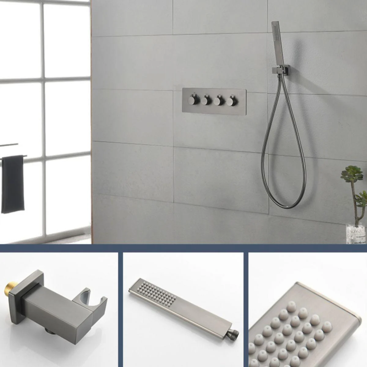 Modern Shower Head Combo Brass Slide Bar Included Wall Mounted Shower System -Bathlova