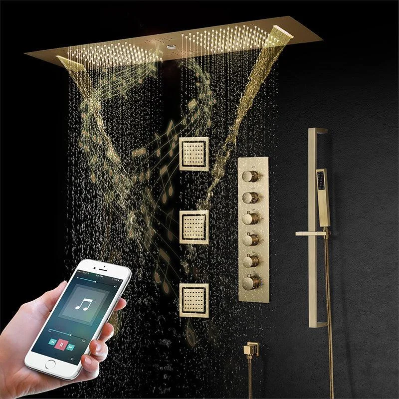 Modern Shower Head Combo Brass Temperature Control with Body Jets Shower System -Bathlova