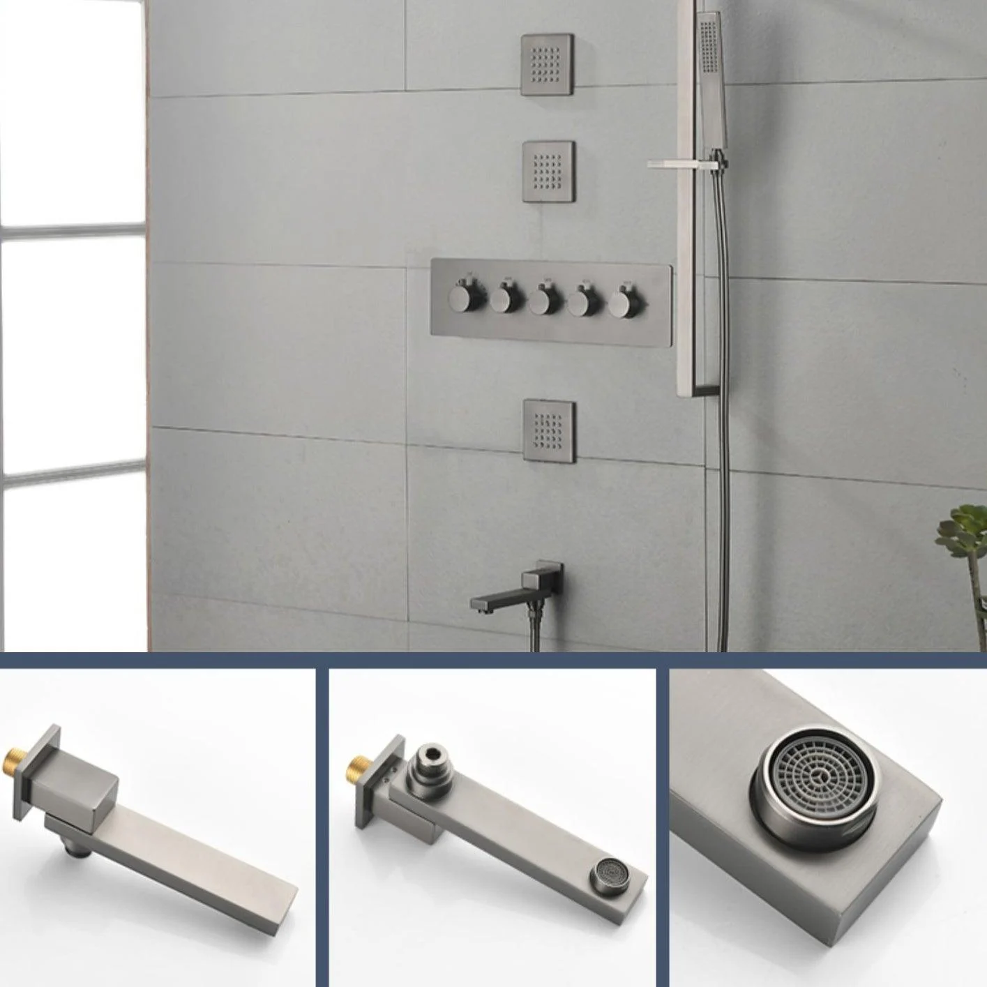 Modern Shower Set Brass Body Jets Adjustable Shower Head Wall Mounted Shower System -Bathlova