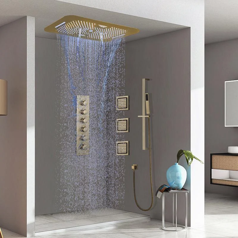 Modern Shower System Brass Slide Bar Included Ceiling Mounted Shower Head Combo -Bathlova