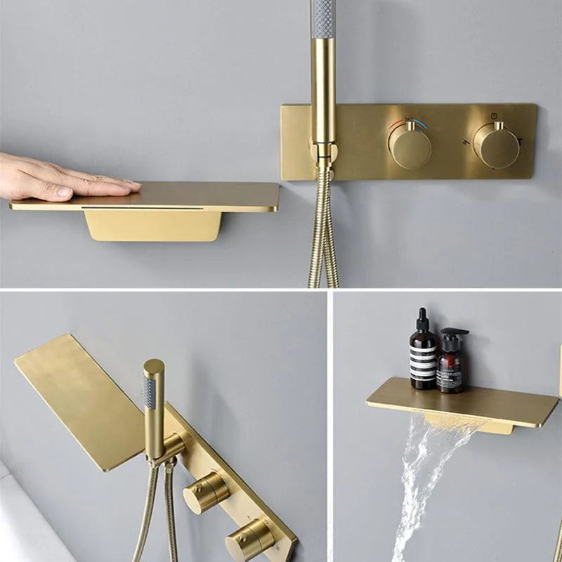 Modern Shower System Brass Temperature Control Fixed Shower Head Shower Combo -Bathlova