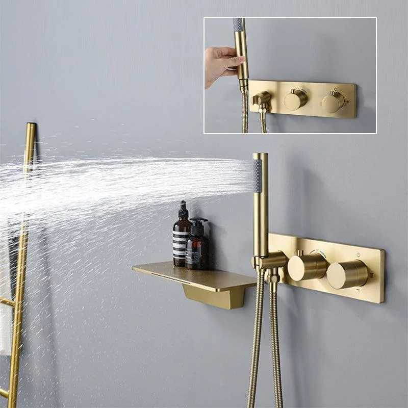 Modern Shower System Brass Temperature Control Fixed Shower Head Shower Combo -Bathlova