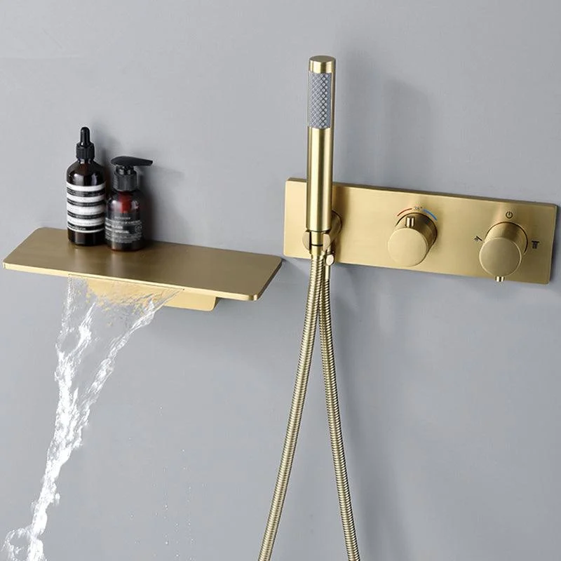 Modern Shower System Brass Temperature Control Fixed Shower Head Shower Combo -Bathlova