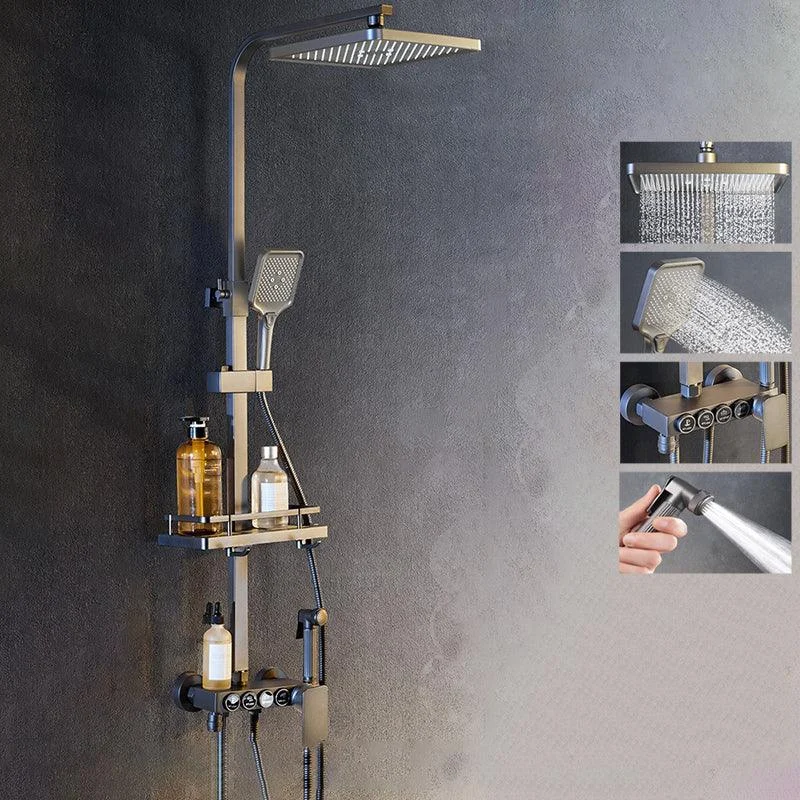 Modern Shower System Rectangle Handle Lever Wall Mounted Copper Shower System -Bathlova