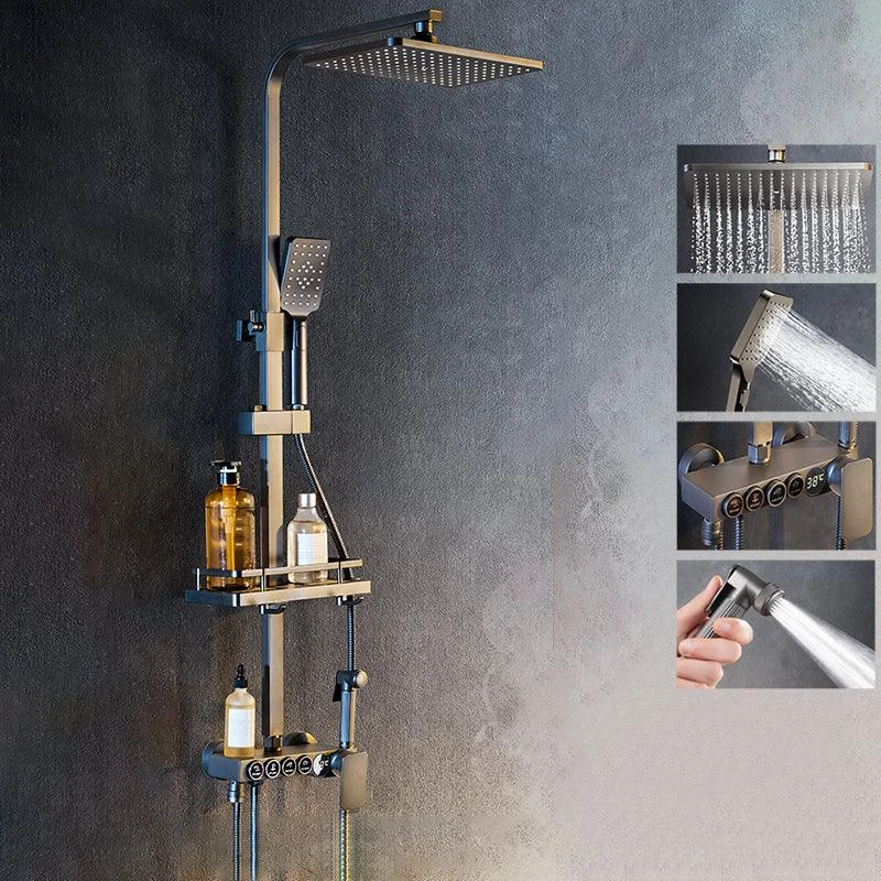 Modern Shower System Rectangle Handle Lever Wall Mounted Copper Shower System -Bathlova