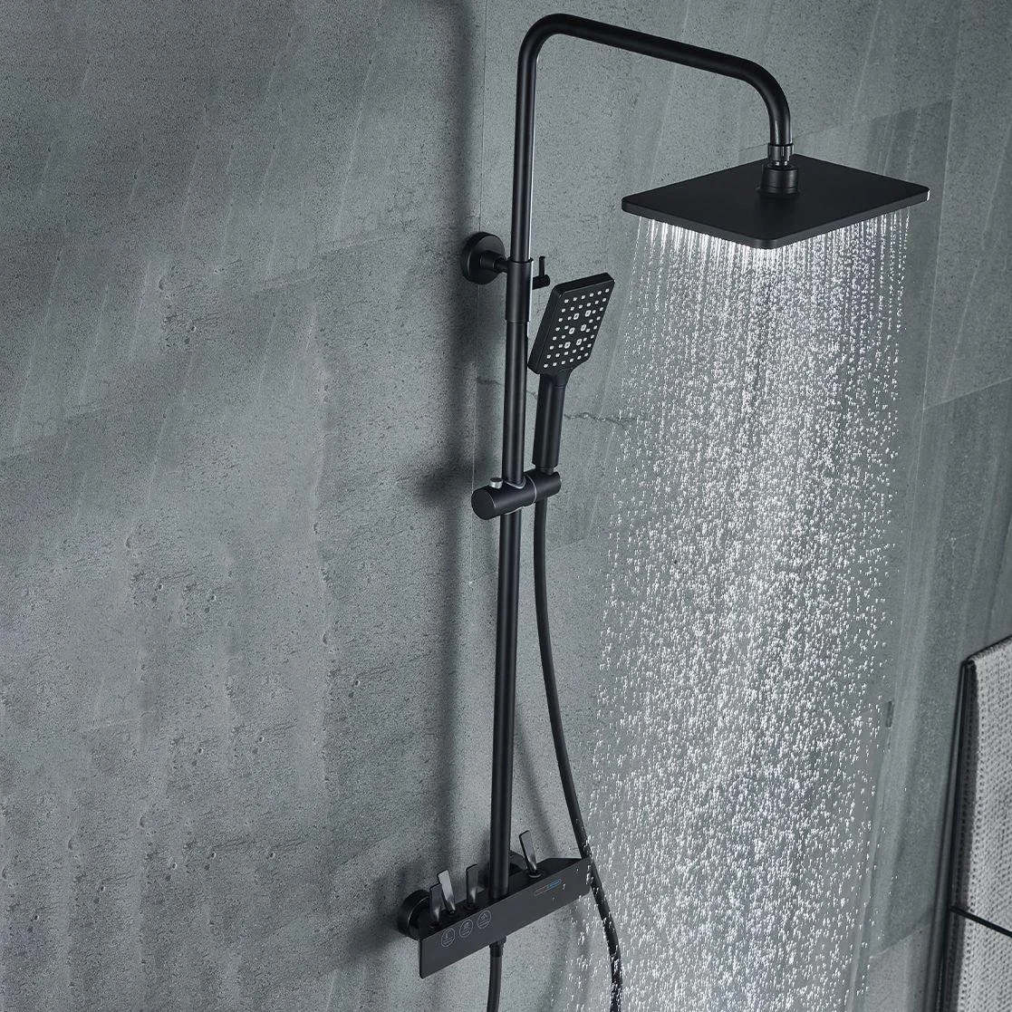 Modern Shower Trim Brass Slide Bar Included Adjustable Shower Head Shower System -Bathlova