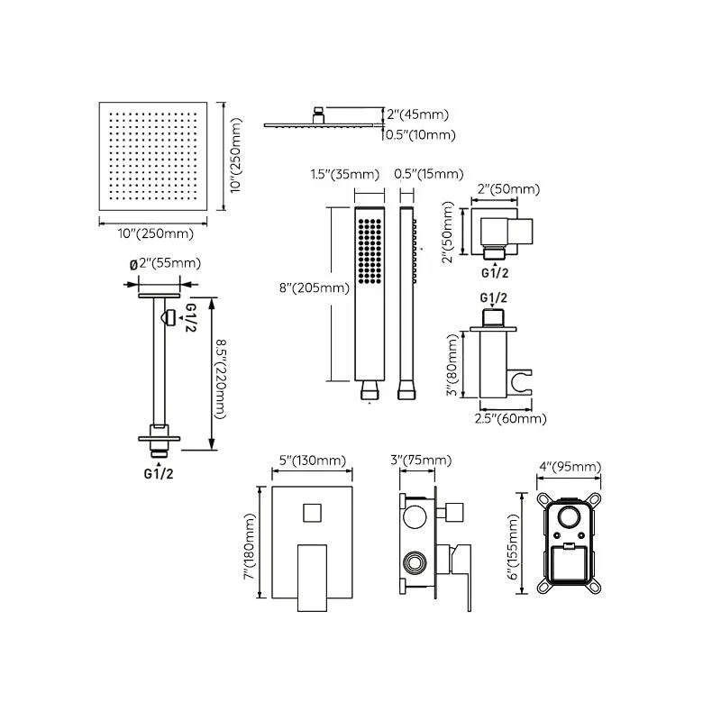 Modern Shower Trim Brass Valve Included Ceiling Mounted Shower System -Bathlova