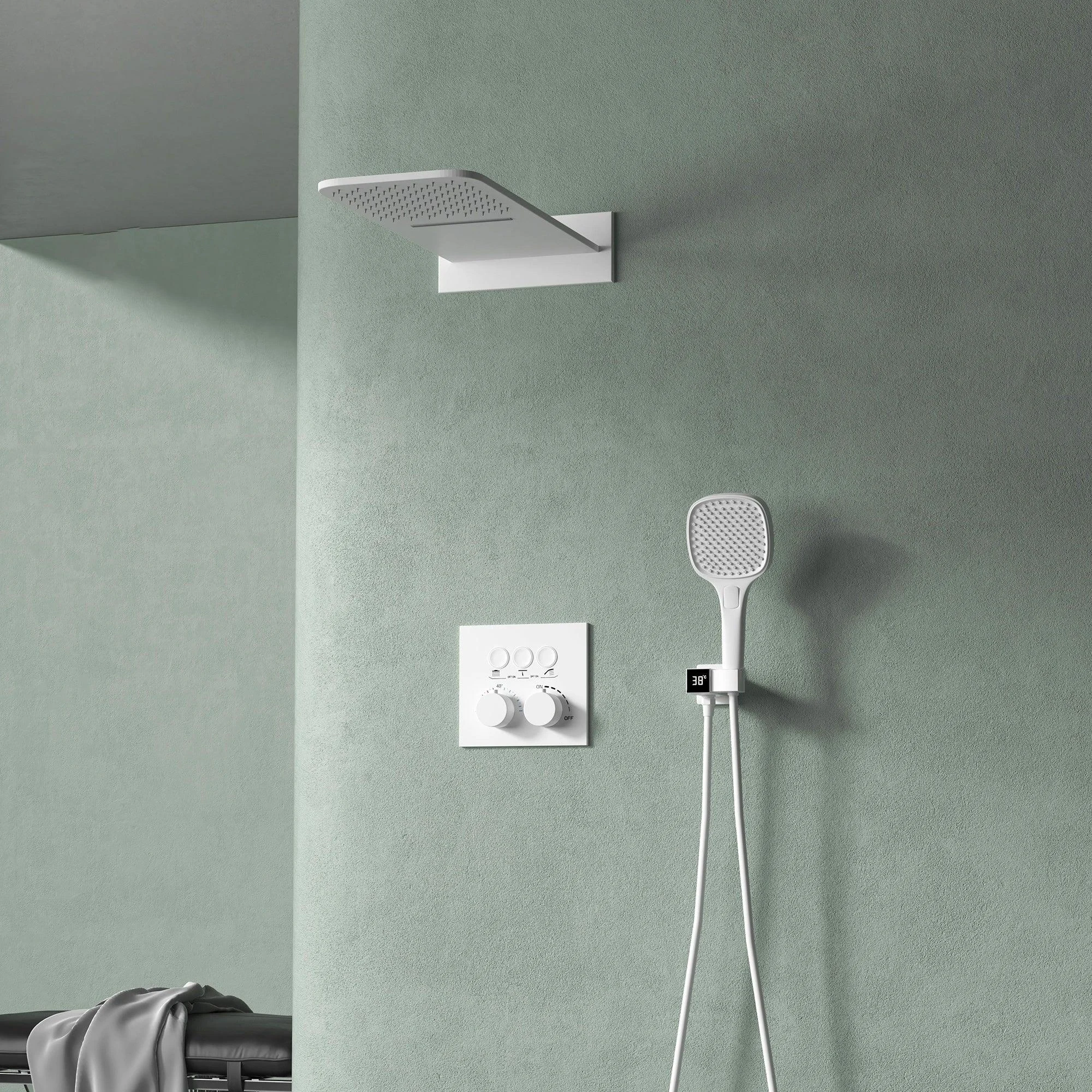 Modern Shower Trim Brass Wall Mounted Temperature Control Shower Combo -Bathlova