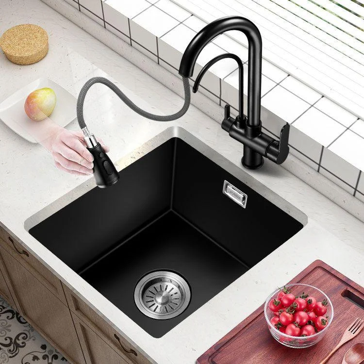 Modern Single Bowl Kitchen Sink Quartz Kitchen Sink with Basket Strainer -Bathlova