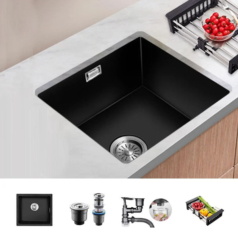 Modern Single Bowl Kitchen Sink Quartz Kitchen Sink with Basket Strainer -Bathlova