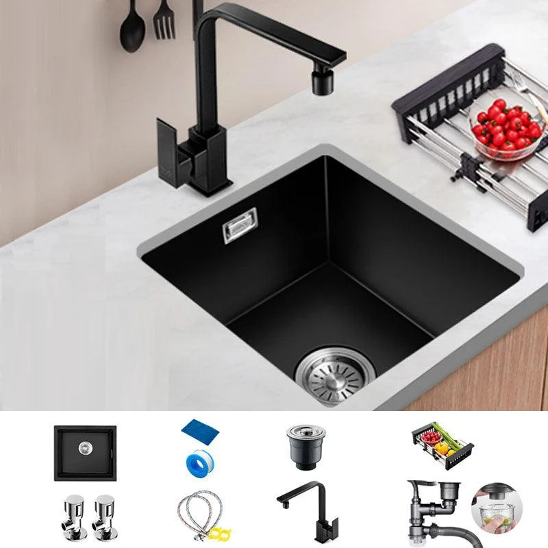 Modern Single Bowl Kitchen Sink Quartz Kitchen Sink with Basket Strainer -Bathlova