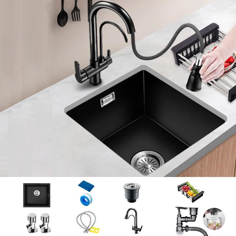 Modern Single Bowl Kitchen Sink Quartz Kitchen Sink with Basket Strainer -Bathlova