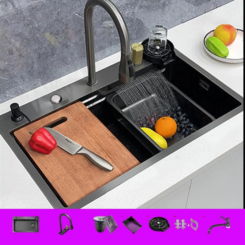 Modern Single Bowl Sink Solid Color Kitchen Sink with Drain Strainer Kit -Bathlova