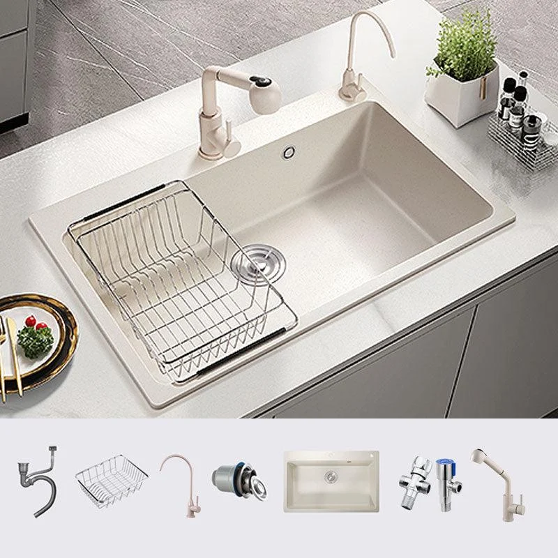 Modern Single Bowl Sink Solid Color Kitchen Sink with Overflow Hole -Bathlova