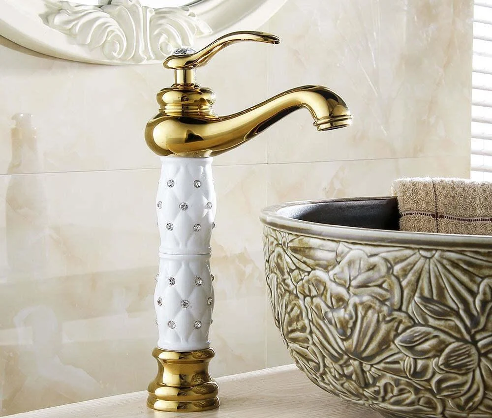 Modern Single Handle Basin Tap in Solid White with Brass Finish -Bathlova