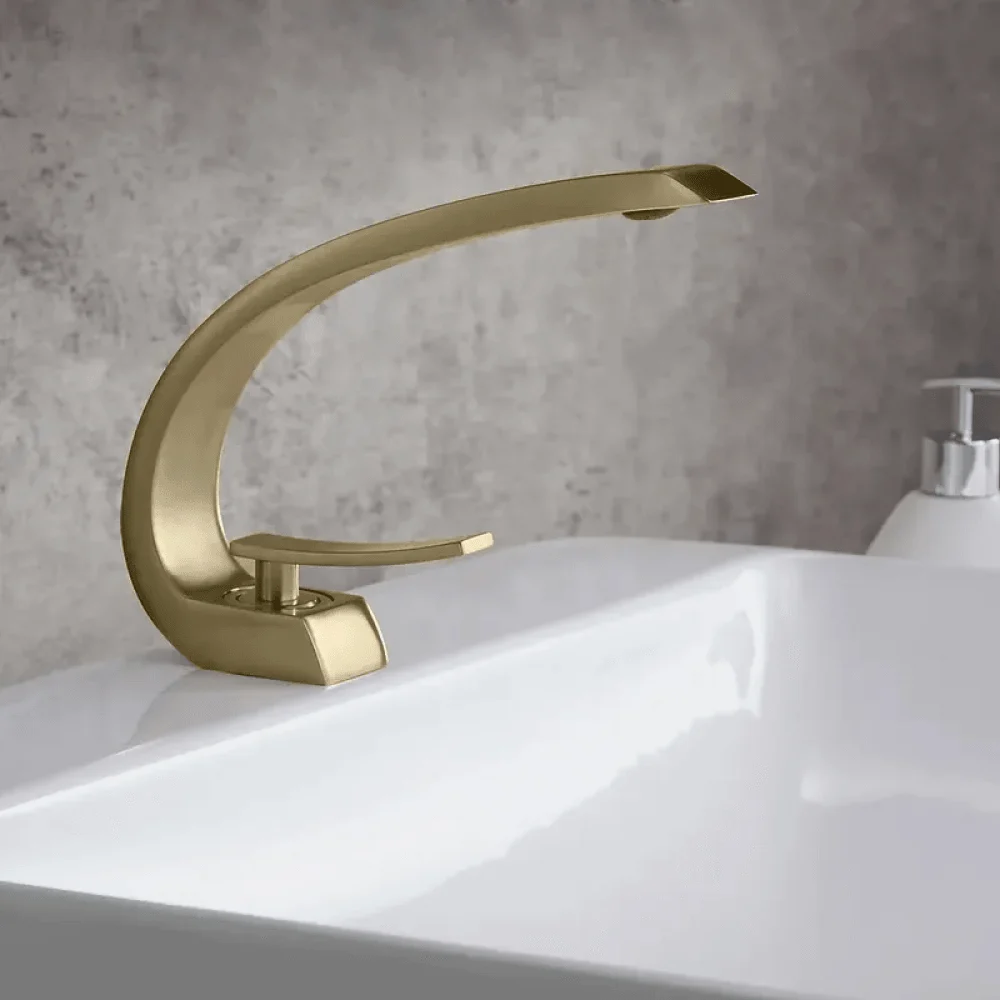 Modern Single Hole Curved Spout Tap with Pop Up Drain -Bathlova