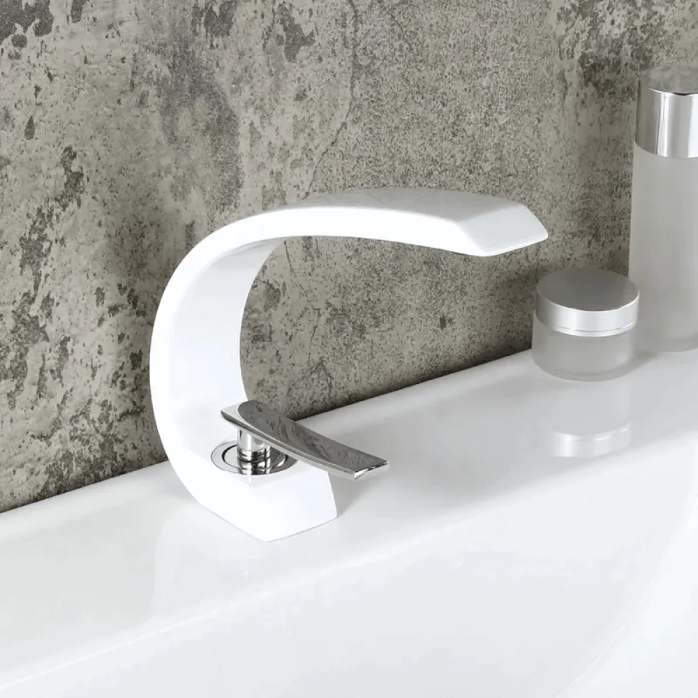 Modern Single Hole Curved Spout Tap with Pop Up Drain -Bathlova