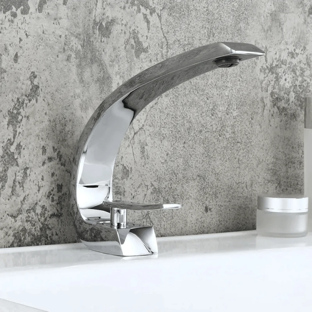 Modern Single Hole Curved Spout Tap with Pop Up Drain -Bathlova