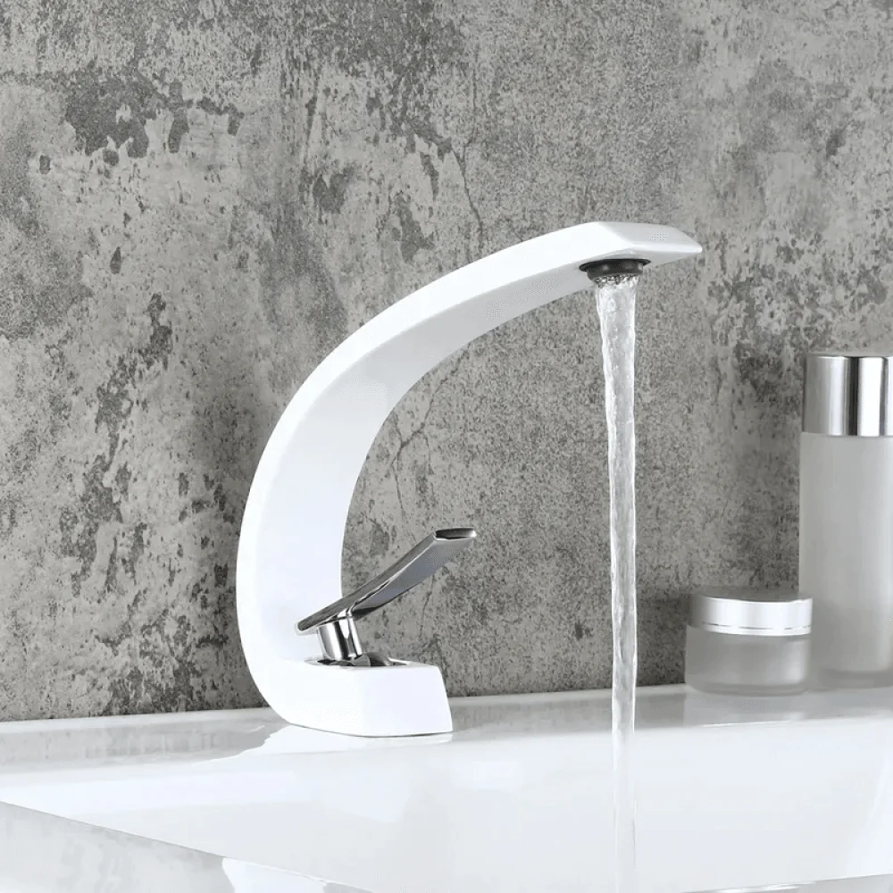 Modern Single Hole Curved Spout Tap with Pop Up Drain -Bathlova