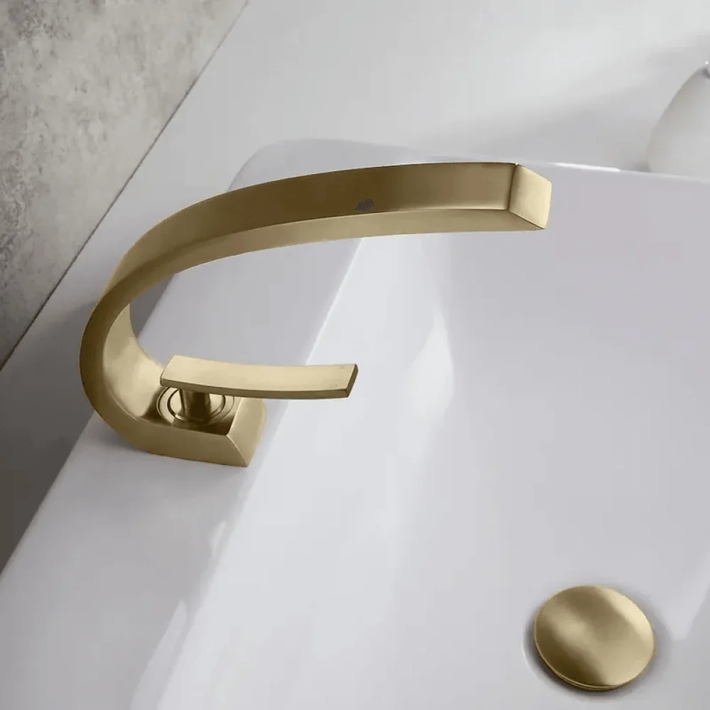 Modern Single Hole Curved Spout Tap with Pop Up Drain -Bathlova