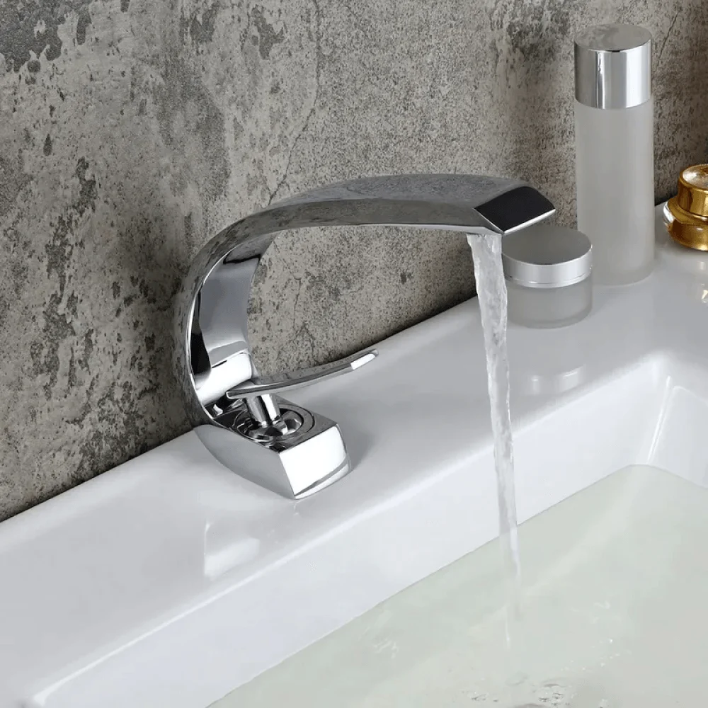 Modern Single Hole Curved Spout Tap with Pop Up Drain -Bathlova