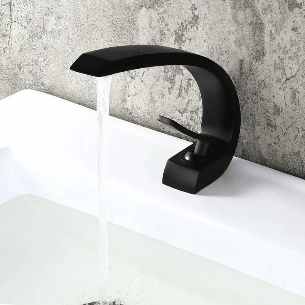 Modern Single Hole Curved Spout Tap with Pop Up Drain -Bathlova