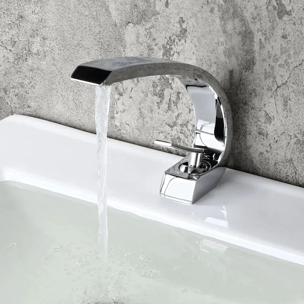 Modern Single Hole Curved Spout Tap with Pop Up Drain -Bathlova