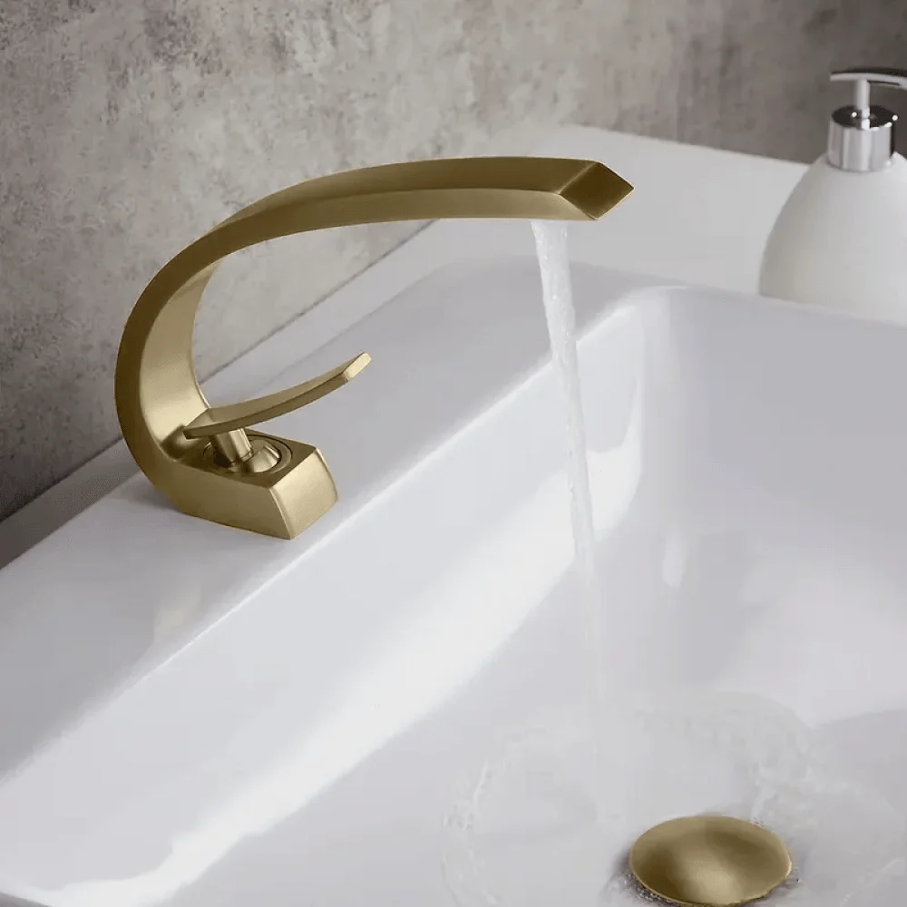 Modern Single Hole Curved Spout Tap with Pop Up Drain -Bathlova