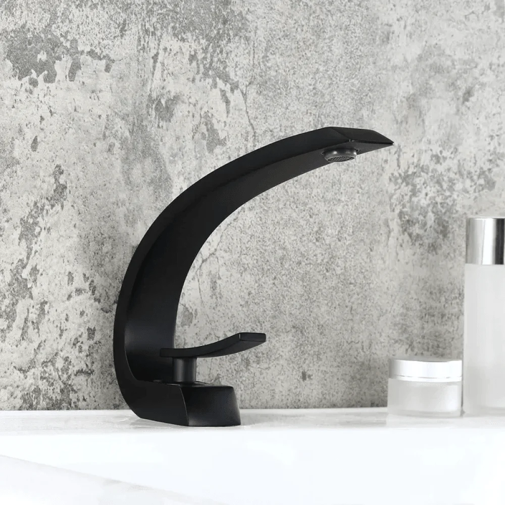 Modern Single Hole Curved Spout Tap with Pop Up Drain -Bathlova