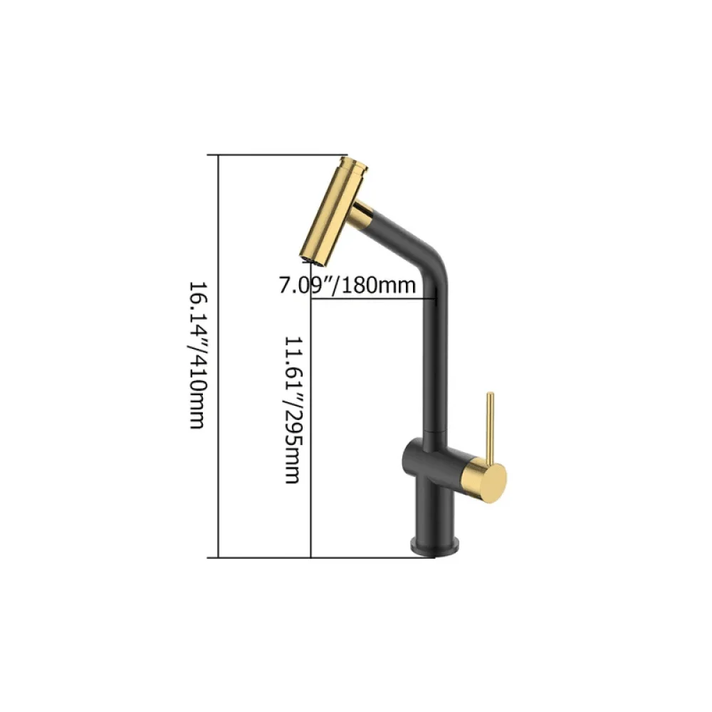 Modern Single-Hole Pull-Out Spray Kitchen Tap in Black & Gold -Bathlova