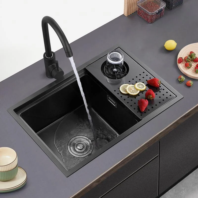 Modern Sink Overflow Hole Single Basin Kitchen Sink with Drain Assembly -Bathlova