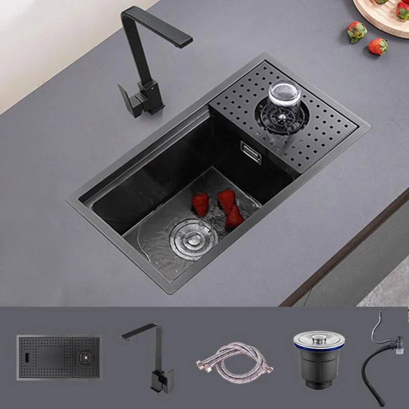 Modern Sink Overflow Hole Single Basin Kitchen Sink with Drain Assembly -Bathlova